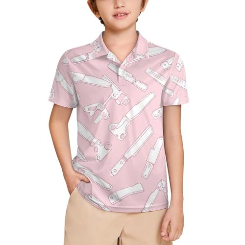 Boys' Classic Polo Shirts Short Sleeve Moisture-Wicking Golf & Tennis Shirts for Youth Teens Pink Tools