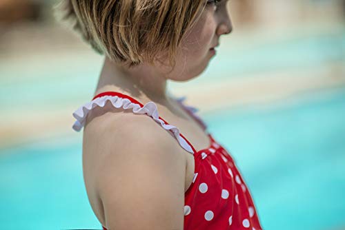 Qyqkfly Girls’ Polka Dot Daisy Beach Sport 1-Piece Adjustable Bathing Suit Modest Ruffle Swimwear 5Y-15Y Swimsuit(Fba) (Red, Large(Size 12):10Y-12Y) #TOP3