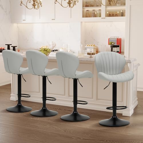Image of COLAMY Bar Stools Set of 4, Modern Swivel Bar Chairs, Adjustable Faux Leather Upholstered Barstools Counter Height with High Backrest for Bar, Kitchen Island, Dining Room, Grey