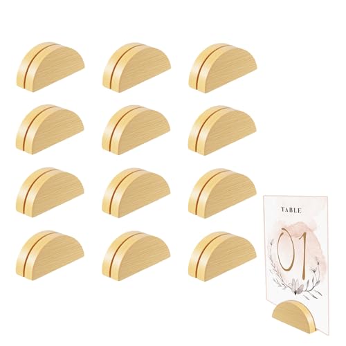 XINXINGDINGSHENG 12 PCS Table Number Stands Wooden Place Card Holders Semicircular Design Card Display Clips for Wedding Banquet Anniversary Birthday Party