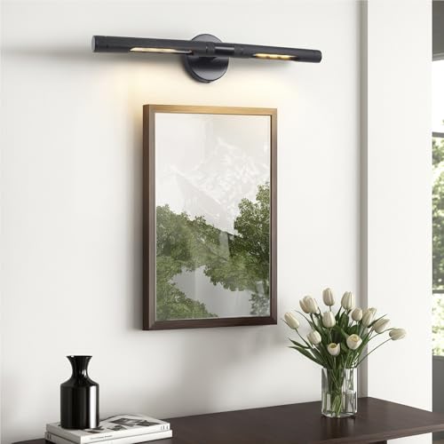 Image of Hardwired Black Picture Light,23.6in Knurled Wall Lights for Pictures,Rotatable 360 Picture Frame Light Modern Gallery Light for Living Room Bathroom Study Room Hallway E12 Bulbs Included
