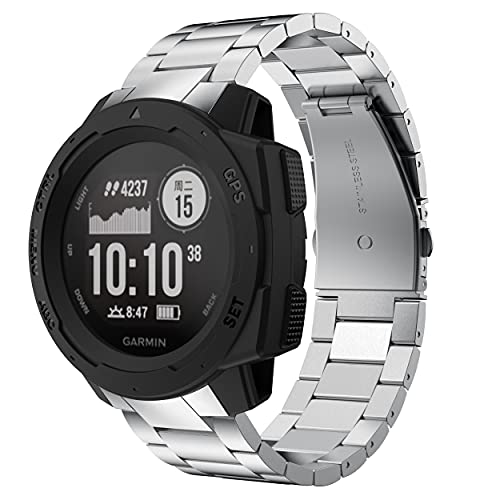 GELISHI Compatible with Garmin Instinct Bands, Stainless Steel Quick Release Watch Band Replacement Strap for Garmin Instinct/Instinct Tide/Instinct Tactical, Silver