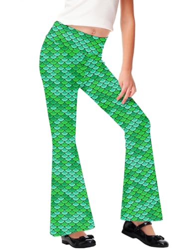 Image of AOBUTE Girls Bell Bottom Pants Tie Dye Print High Waist Flare Leggings 5-14 Years
