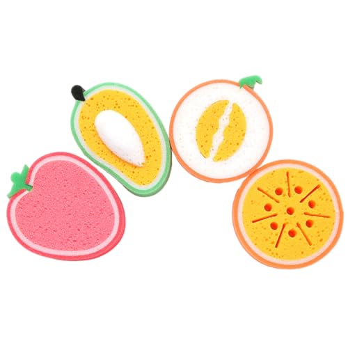 DECORNIJIA 4 Piezas Esponjas de Limpieza Cocina Forma de Fruta Diseño Vistoso Alta Absorción y Fuerte Poder Desengrasante para Fregar Platos y Utensilios