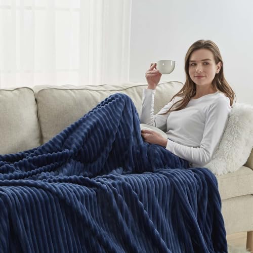Image of Nestl Blue Throw Blanket for Couch - Cozy Warm Fuzzy Blankets for Women, Set of 2 Small Fleece Throws for Girls - Navy Blue, 50 x 60 Inches