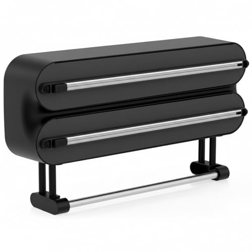 Dispensador Papel Aluminio con Portarrollos Papel Cocina,Porta Papel Aluminio y Film,Magnético Dispensador Film Transparente,Cortador Papel Aluminio y Film (Negro Puro) Dispensador Papel Aluminio con Portarrollos Papel Cocina,Porta Papel Aluminio y Film,Magnético Dispensador Film Transparente,Cortador Papel Aluminio y Film (Negro Puro)