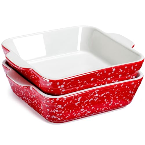 NUTRIUPS Juego de 2 fuentes de cerámica para horno de 15 cm, cuadradas para lasaña y cazuela, aptas para horno, de cerámica, color rojo x 2