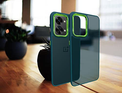 Image of A rtistque Frosted Translucent Back Cover Case for Oneplus Nord 2T 5G | Electroplated Chrome Ring | Raised Camera Edges for Protection | Smooth Sides TPU - Green