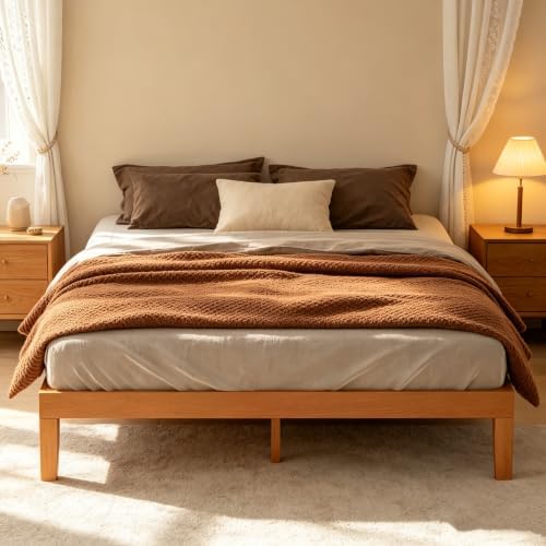 Sweetcrispy 12 in Full Bed Frame, 3.5" Thick Pine Frame, 700 lbs ...