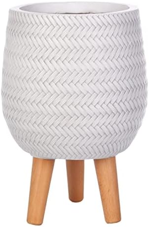 IDEALIST Plant Pots Indoor with Legs White Flower Pot Plaited Style D19 H34 cm, with Inner Top D15.5 cm, 6L