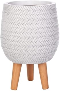 IDEALIST Plant Pots Indoor with Legs White Flower Pot Plaited Style D19 H34 cm, with Inner Top D15.5 cm, 6L