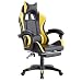 Brigros WeHome - Sedia da Gaming Racing Ergonomica Reclinabile con Braccioli, Poltrona Ufficio Girevole con Rotelle, Poggiapiedi, Poggiatesta e Cuscino Lombare in Similpelle, Portata: 125kg (Giallo)