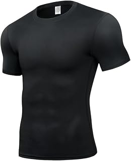 Men Fitness Shirt Slim Fit Muscle Shirt Quick Drying Short Sleeve Men Running Shirt Breathable Functional Shirt Summer Men Compression Shirt for Jogging Gym