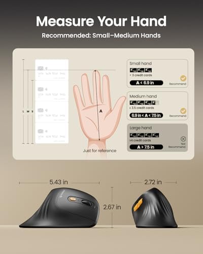 ProtoArc EM11 NL Wireless Ergonomic Vertical Mouse, Rechargeable, Black - 5
