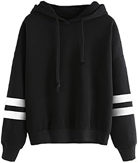 SweatyRocks Sweatshirt Pullover Fleece Drop Shoulder Striped Hoodie Black #3 S