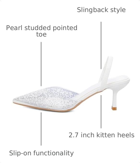 Image of YIYA Women's Clear Slingback Heels with Pearl Studded Pointed Toe Kitten Mid Heels Sparkly Rhinestone Slip On Wedding Party Shoes