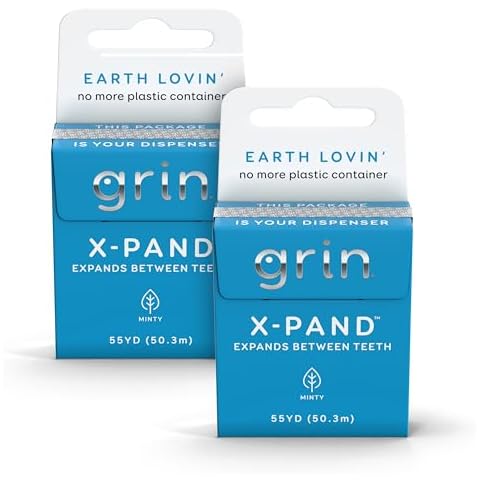 GRIN X-Pand Floss Box, Expands Between Teeth, 55 Yards (50.3m), Minty Flavor, Recyclable Packaging, 165 Feet of Strong Fine Dental Floss, No More Plastic Container, No Shredding or Breaking Cover