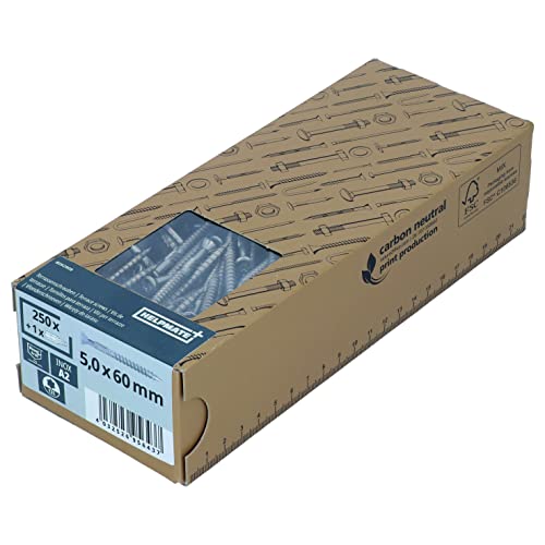 HELPMATE Premium Terrassenschrauben 5x60 Edelstahl A2 Rostfrei - 250 St Dielenschrauben + 1 T25 Bit - T-STAR Plus, Fräsrippen, Torx, Senkkopf, Cut-Spitze - Edelstahlschrauben für Außenbereich, Silber Cover
