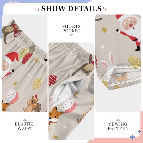 Christmas Santa Fox Balloon Boys Long Pants Soft Trousers Elastic Waist Kids Lounge Bottoms with Pockets S-XL4