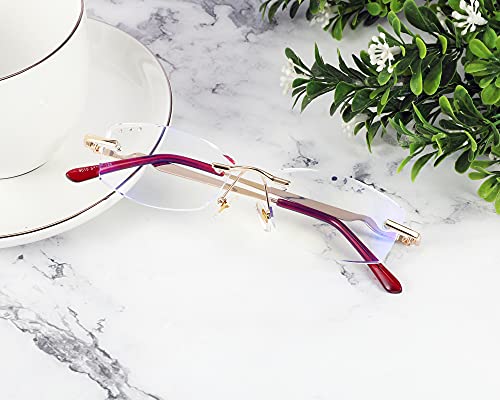Feisedy Elegant Rimless Rhinestones Blue Light Blocking Reading Glasses Reader For Women B9048（Red, 2.5X #TOP4