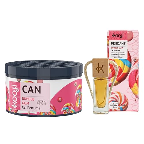 Image of Kooji Can Car Perfume + 5ml Car Hanging Perfume Pendant (Free) - Bubble Gum Scent - Long-Lasting, Alcohol-Free, Oud & Saffron Oriental Fragrance - For Car, Home, or Office Use - Lasts Up to 60 Days