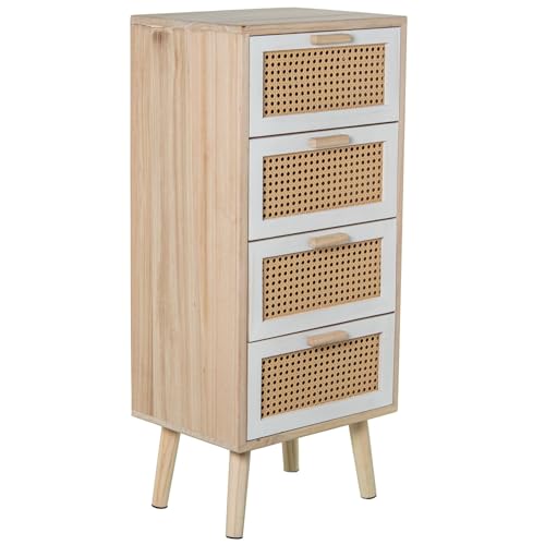 Sifonier cajonera con 4 cajones de Madera DM y Mimbre Natural 40x30x91 cm