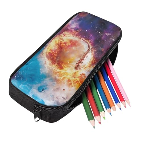 Image of Fire Baseball Preppy Pencil Case for School Supplies,Pencil Pouch with Zipper,Pencil Bag for Teen Boys Girls,Aesthetic Journaling Supplies