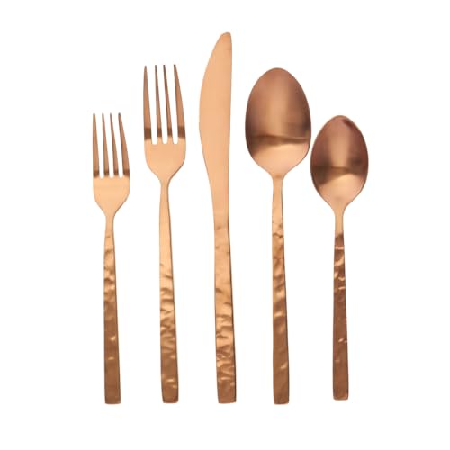 Godinger 20‑Piece Stainless Steel Silverware Set, Flatware Utensil Set for 4, Magma, Copper Matte, 18/10