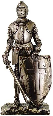 Crusader Knight Statue Silver Finishing Cold Cast Resin Statue 7" (8718)