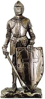 Crusader Knight Statue Silver Finishing Cold Cast Resin Statue 7" (8718)