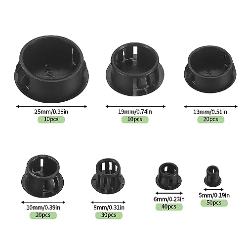 image for RUGLAMZHIP Plastic Hole Plugs, 180pcs Black Panel Knockout Locking Plu