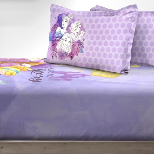Image of Sassoon Disney Princess (Purple) Digital Printed, Cotton Single Bedsheet, 300 TC, 1 Pillow Cover, Fade Resistant, Bedsheet for Kid's Bedroom, (1.50m X 2.35m)