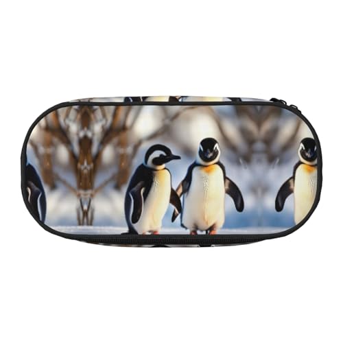 HJLUUFT Young Penguins With Snow print Makeup Cosmetic Bag Stationary Kawaii Pencil Box Pouch Gadget Organizer Bag with Zipper