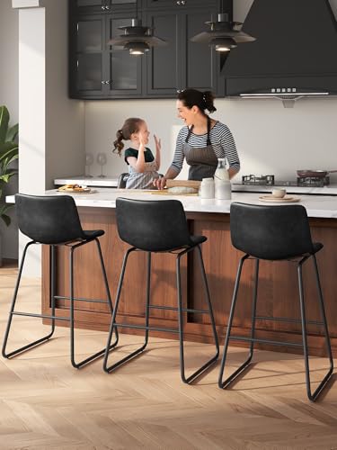 Image of 26in Bar Stools Counter Height Chairs Set of 2 Metal Legs (Black)