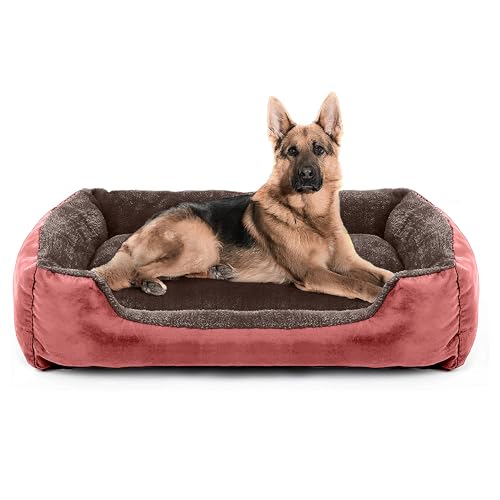 Image of SITSNOOZE Dog Beds Dogs & Cats, Rectangle Washable Pet Bed Comfortable and Breathable Pet Sofa Warming Orthopedic and Non-Skid Bottom (Reversible) (Brown & Rose Gold, XXL)
