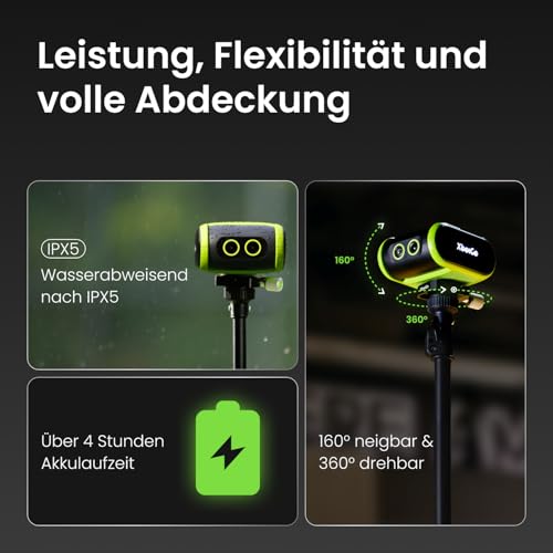 XbotGo Falcon 4K AI Sport Kamera mit Auto Tracking – Fußball & Basketball für Teams, Action Cam mit Livestreaming ohne ABO, Dual-Kamera, bis zu 4,5 Std. Aufnahme, Stabilisierung(Edge Green)