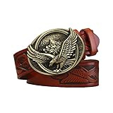 WYJRO Mode Casual Herren Ledergürtel Herren Qualität Adler Totem Kupfer Glatte Schnalle Retro Gürtel Für Herren Jeans,Red a,41.3''