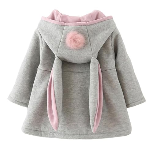 TMEOG Baby Mädchen Mantel Grau 9-12 Monate - 3 Jahre, Regular Fit, Langärmeliger Kapuzenpullover, Baumwolle, Hasenohren, Warm Winter Mantel, Baby Kleidung für Mädchen
