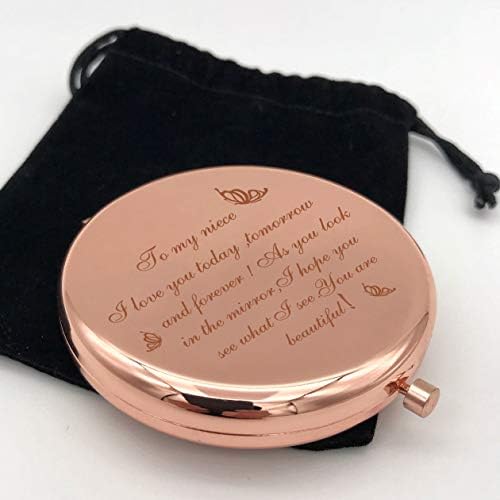 NC easycozy Niece Gifts from Aunt Uncle, Travel Pocket Cosmetic Engraved Compact Makeup Mirror for Niece Birthday Christmas Graduation Cosmetic Mirror GiftsRose Gold