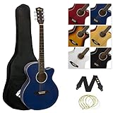 TIGER ACG4-BL Guitarra electroacústica para estudiantes de tamaño completo con ecualizador incorporado, funda, correa, cuerdas de repuesto y púas - Azul