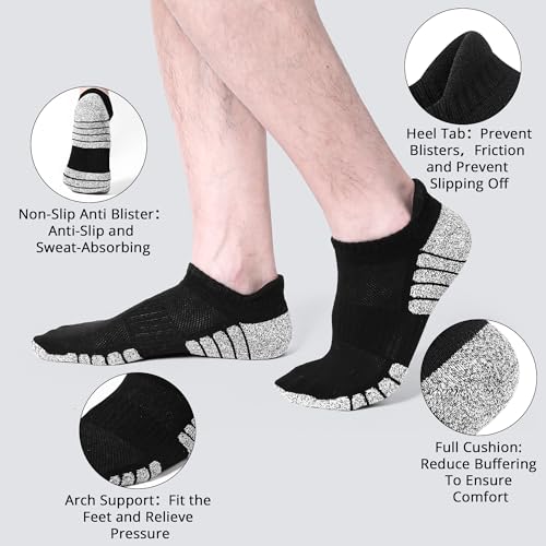 Cotton Cushioned Low Cut Running Socks for Men & Women, Ankle Socks Black 6 Pairs Arch Support Breathable3