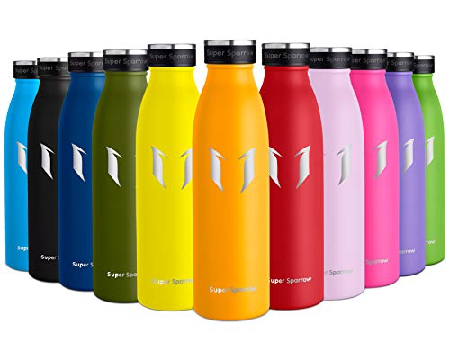 Super Sparrow Bouteille d'eau en Acier Inoxydable - Double paroi isolée sous Vide - Gourde Petite Bouche - 500ml - sans BPA Bouteilles Eau pour Enfant, Sport, Randonnée, École, Bureau