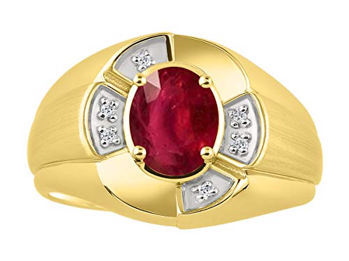 Image of Rylos Yellow Gold Plated Silver Men's & or Ladies Ring with 8X6MM Oval Gemstone & Diamonds - Unisex Color Stone Birthstone Ring Sizes 7-13