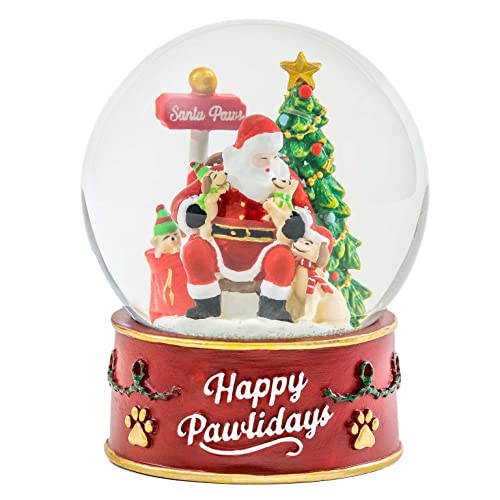 iHeartDogs Operation Santa Paws Christmas Dog Snow Globe with Colored Lights