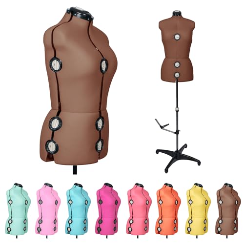 BHD BEAUTY Brown 13 Dials Female Fabric Adjustable Mannequin Dress Form for Sewing, Mannequin Body Torso with Tri-Pod Stand, Up to 70" Shoulder Height (L)
