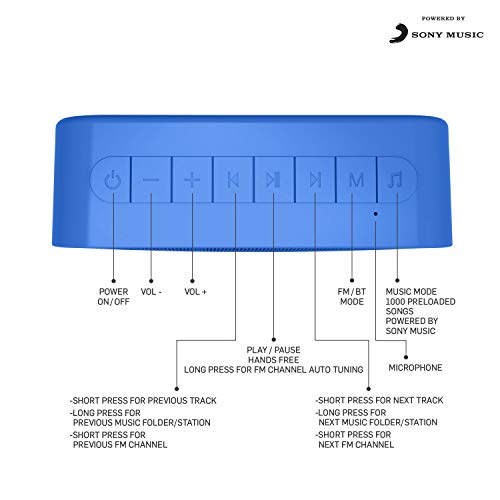 Image of Acoosta SUNO Hits - Powered by Sony Music, 1000 Preloaded Songs - 7 Stations & 250 Artists, Portable Wireless Bluetooth Speaker with Mic, FM Radio, USB, Aux in, Aux Out, True Wireless Stereo - (Blue)