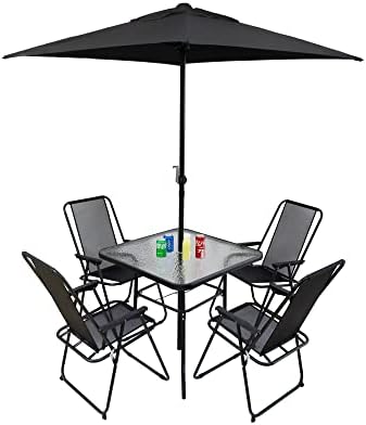roleAjim 6 Piece Patio Furniture Set with Umbrella Outdoor Dining Set Patio Table and 4 Chairs & Umbrella Black for Beach Camping Garde Patio (Square Table Set)