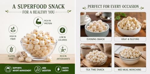 Image of BM ORGANIC FOOD PRODUCTS Phool Makhana 250g | Premium Hand-Picked Fox Nuts | Natural Lotus Seeds | Healthy Roasted Snack | High Fiber & Protein Rich | Gluten Free Makhana