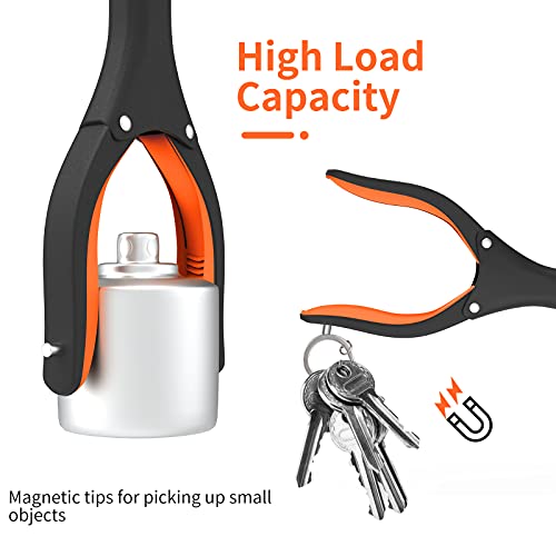 Jellas 2-Pack 32 Inch Grabber Reacher Tool with Magnetic Tip, Reacher Grabber with 360 Degrees Rotating Jaw, Grabber with Shoehorn for Elderly, Trash Picker Tool for Outdoor & Indoor (Orange) - Thumbnail 2