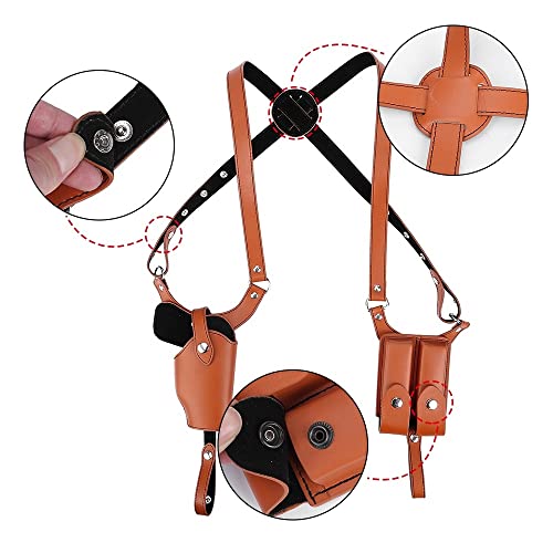Tactical Shoulder Holster, Leather Underarm Double Holster w/Adjustable Strap,Pistol Gun Holster w/ 2 Mag Pouch for 1911 G45 43 - Image 2